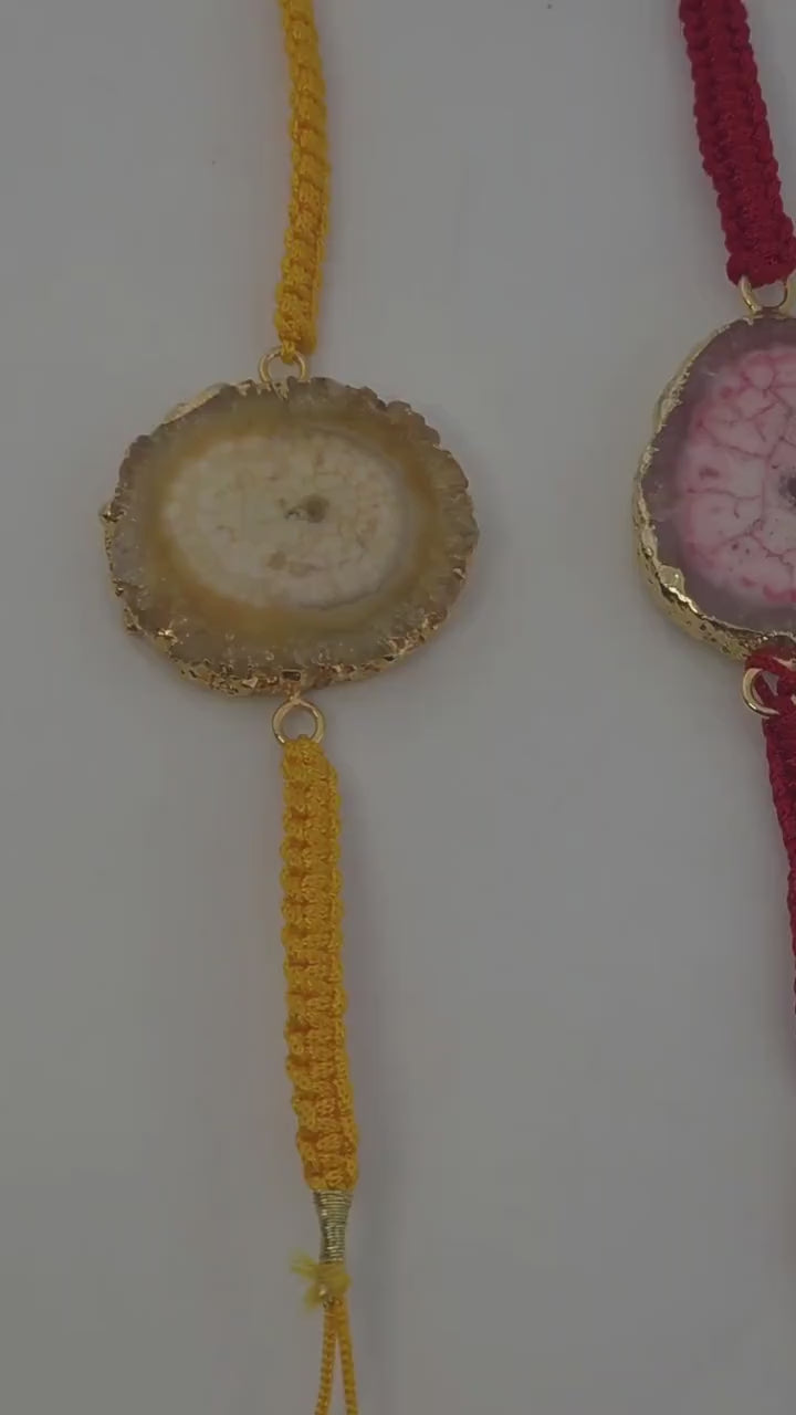Natural Agate Slice Rakhi Bracelet Handmade Gemstone Raksha Bandhan Gift Tara