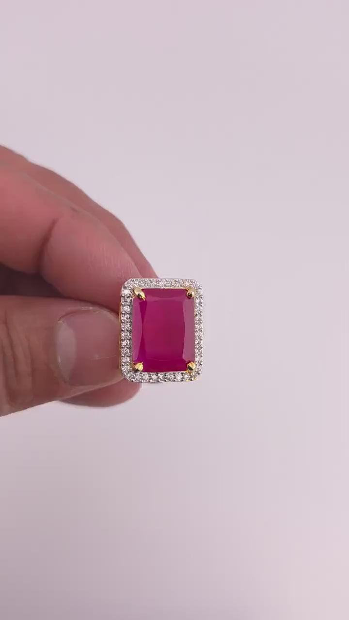 Gold Finish Emerald Cut CZ Statement Ring | Adjustable Indian Cocktail Ring