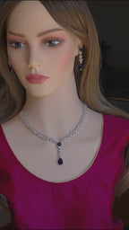 Navy Blue CZ Y-Drop Lariat Necklace Set Indian Wedding Jewelry Layla