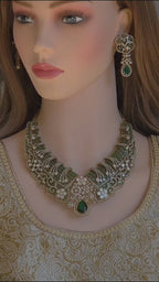Emerald Green Kundan Bridal Choker Set, Indian Wedding Jewelry, Statement Lehenga Necklace, Pakistani Nikkah Reception Set