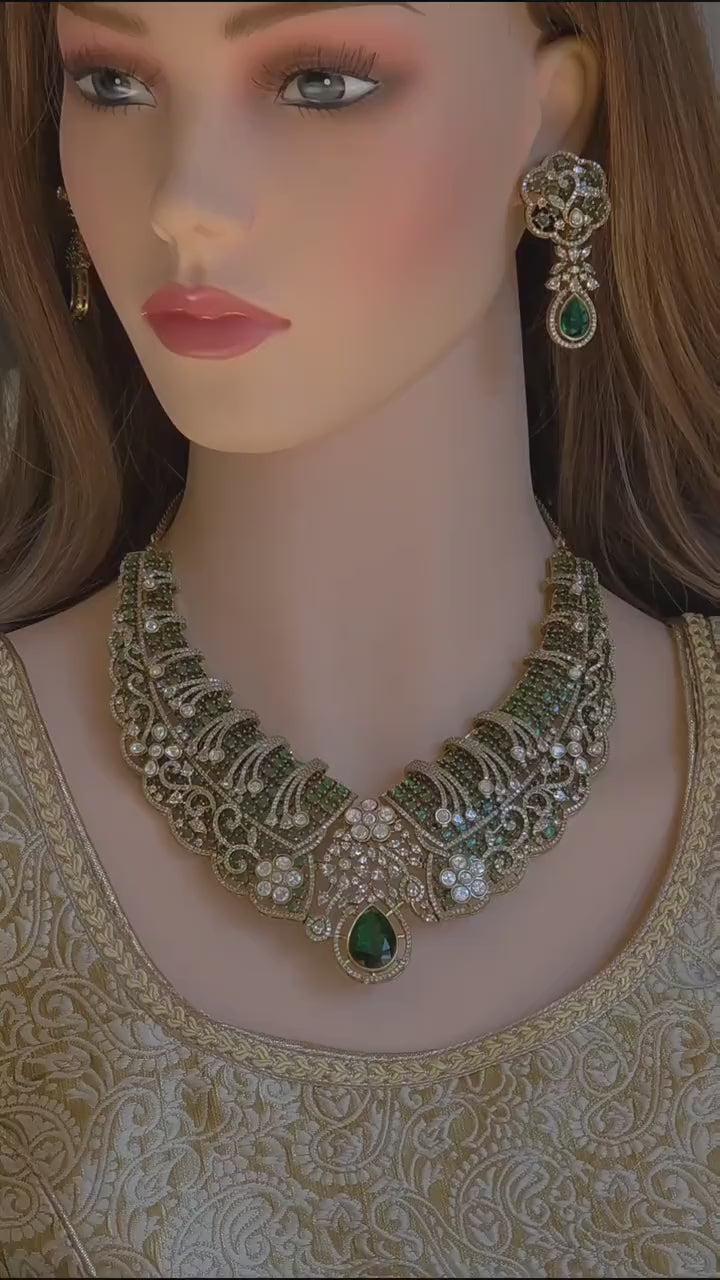 Emerald Green Kundan Bridal Choker Set, Indian Wedding Jewelry, Statement Lehenga Necklace, Pakistani Nikkah Reception Set
