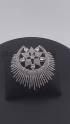 Cubic Zirconia Vintage Silver Brooch | Round Crystal & Pearl Pin