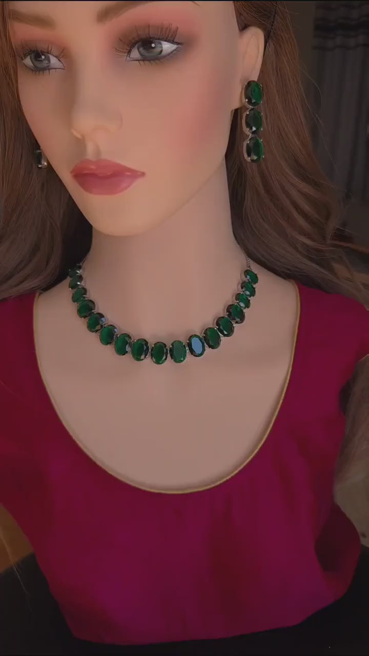 Multicolor Oval CZ Necklace & Earrings Set – Bold Statement Jewelry for Women