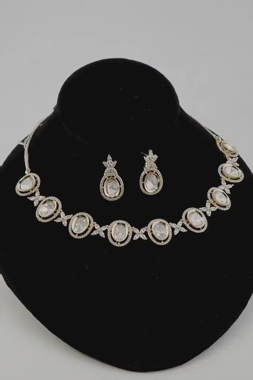 Gold Tone Kundan Polki CZ Necklace Set | Indian Pakistani Bridal Wedding Jewelry – Chanda