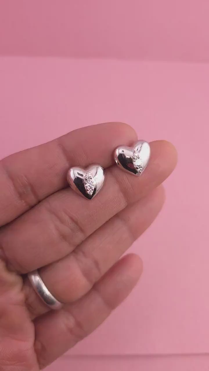 Sterling Silver Heart Stud Earrings with Cubic Zirconia | Minimalist Everyday Jewelry
