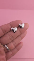 Sterling Silver Heart Stud Earrings with Cubic Zirconia | Minimalist Everyday Jewelry