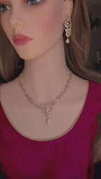 Gold Plated CZ Crescent Drop Necklace Set | Wedding Reception Bridal Jewelry