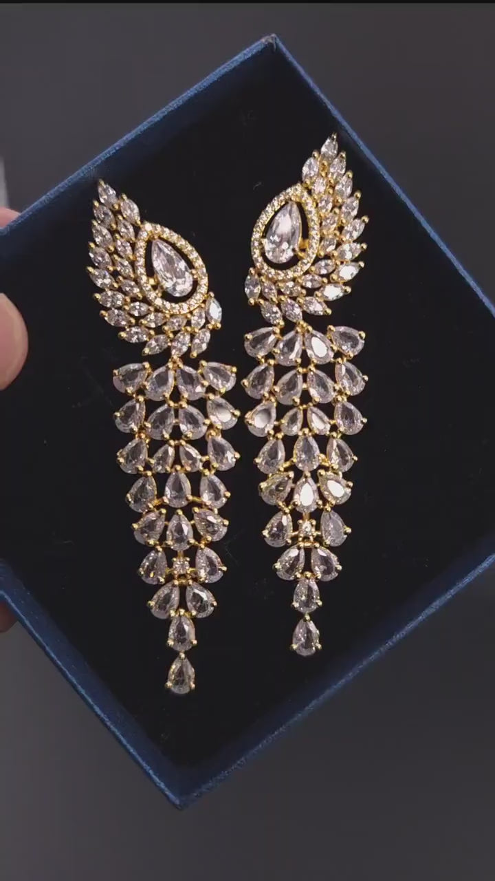 Crystal Chandelier Earrings | Bridal Wing Drop, CZ Jewelry