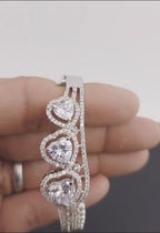 Heart CZ Cuff Bracelet – Gold or Silver, Statement Bridal Jewelry