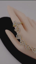 Gold Plated CZ Haath Phool – Indian Bridal Hand Jewelry, Adjustable Bracelet Ring Set