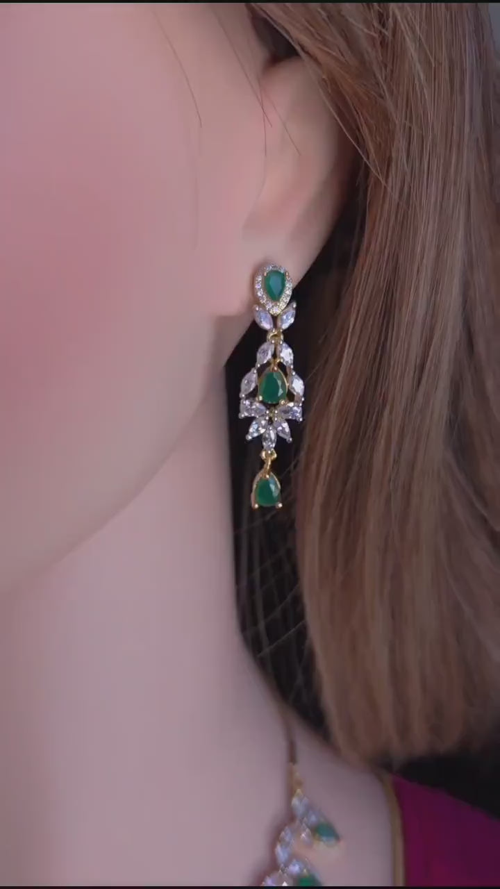 Emerald Green CZ Bridal Necklace Set – Gold Plated Wedding Jewelry Choker