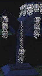 Silver CZ Bridal Necklace Set with Maang Tikka Indian Pakistani Wedding Jewelry Sitara