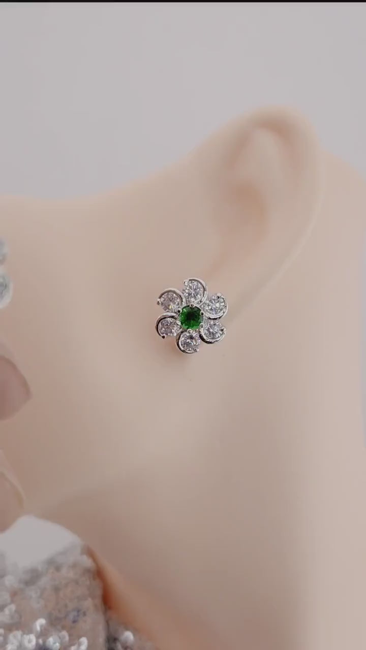 Silver Plated Floral CZ Stud Earrings – Elegant Wedding & Festive Jewelry