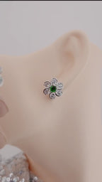Silver Plated Floral CZ Stud Earrings – Elegant Wedding & Festive Jewelry