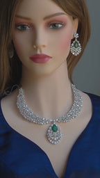 Royal Cluster CZ Teardrop Necklace Set Indian Bridal Jewelry Noor