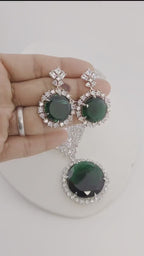 Emerald Green CZ Necklace & Earrings Set – Silver Plated Indian Bridal Jewelry