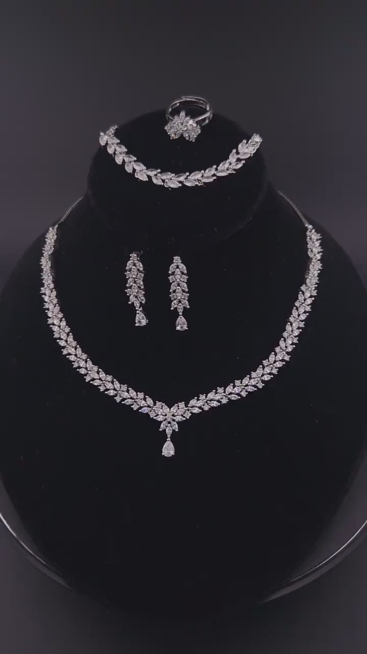 American Diamond Bridal Jewelry Set – Necklace, Earrings, Bracelet, Ring
