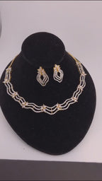 Gold Plated CZ Wave Collar Necklace Set | Indian Wedding & Mehndi Jewelry