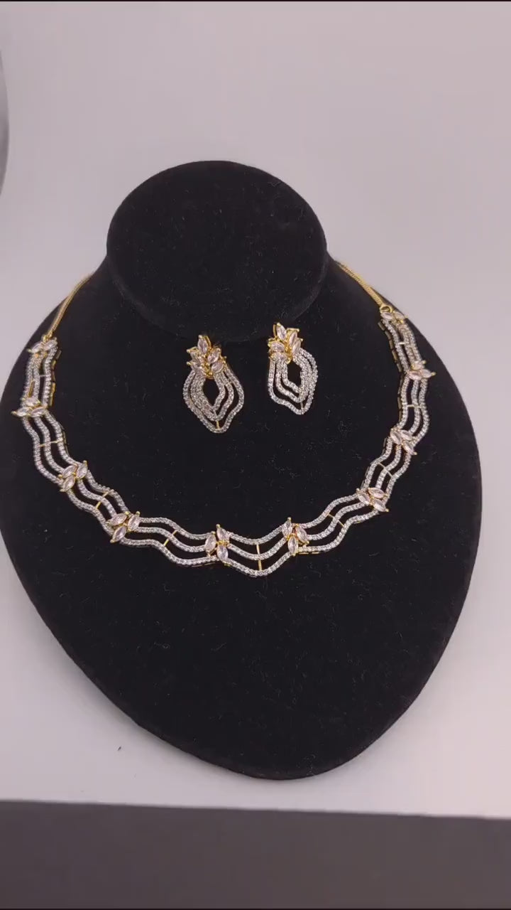 Gold Plated CZ Wave Collar Necklace Set | Indian Wedding & Mehndi Jewelry