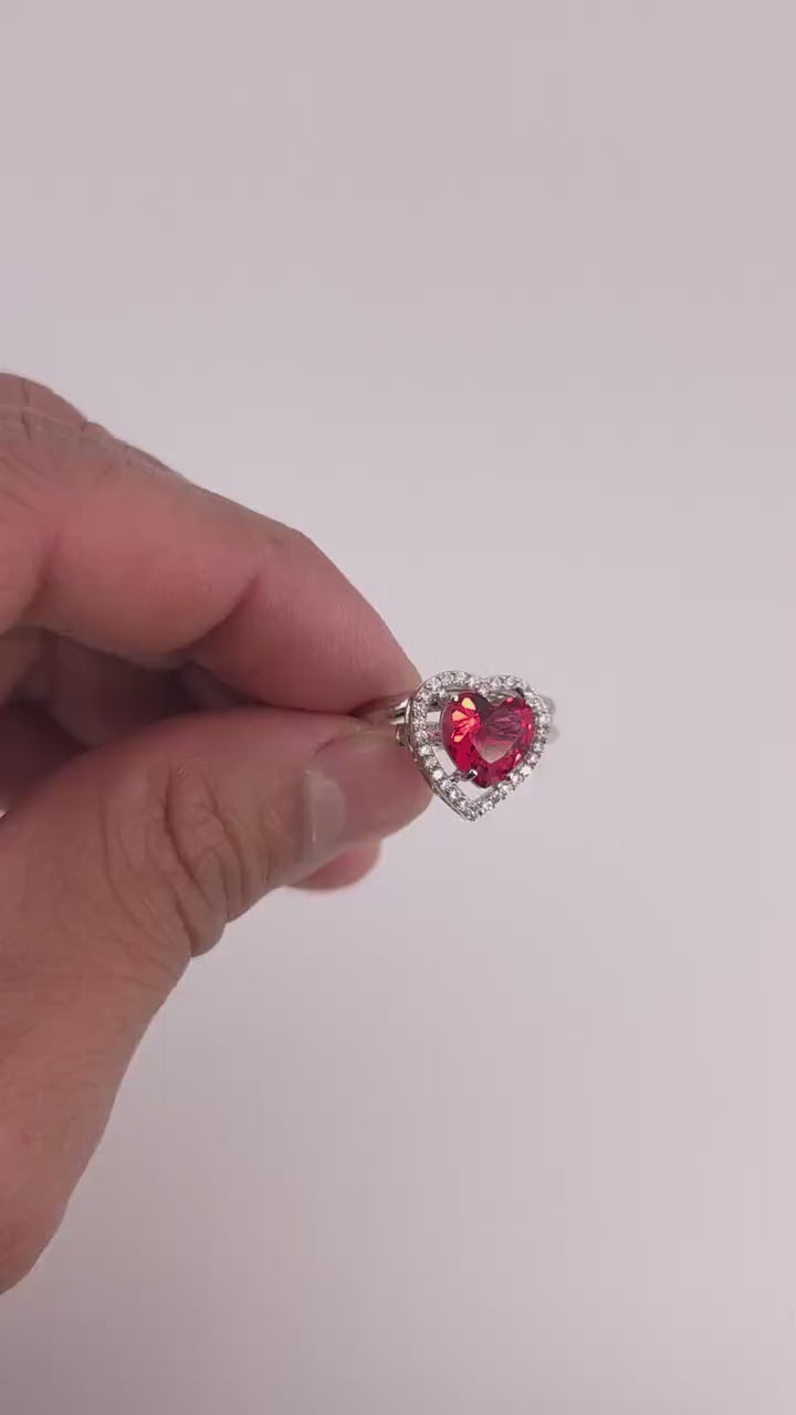 Red Heart CZ Ring | Adjustable Silver Band, Romantic Jewelry