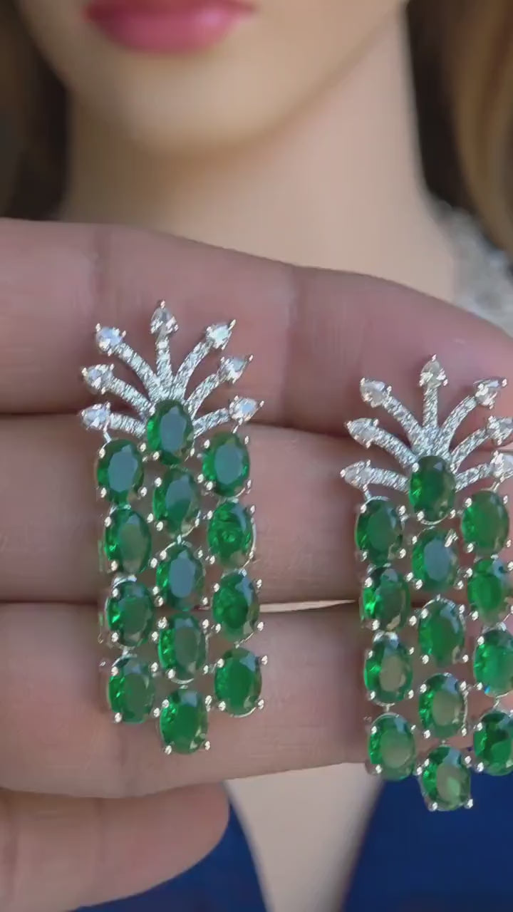 Emerald Green Multi-Row Collar Choker Necklace Set Bridal CZ Jewelry Anaya