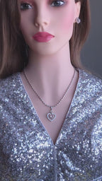 Heart CZ Pendant Necklace & Earrings Set – Pink or Clear, Silver Tone