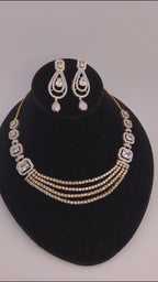 Geometric CZ Bridal Necklace & Earrings Set – Gold Plated Statement Indian Wedding Jewelry