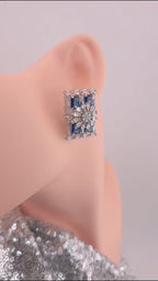 Rectangle CZ Stud Earrings – Geometric Bridal Statement, Blue, Champagne or Clear