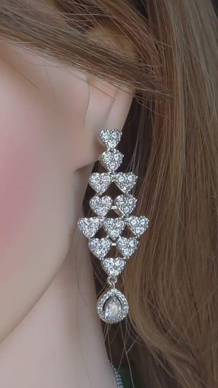 Heart CZ Bridal Necklace Set Silver Teardrop Pendant Jewelry Ishq