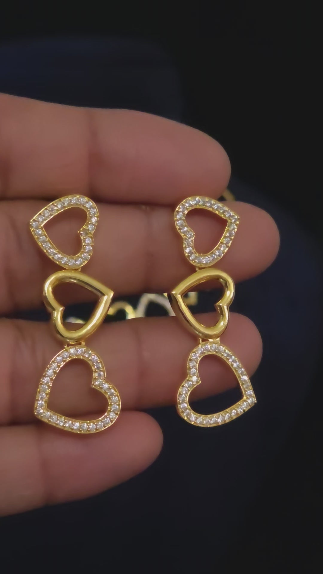 Gold-Plated CZ Heart Link Necklace & Earring Set – Amora