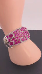 CZ Statement Cuff Bracelet – Gold or Magenta, Bridal Wedding Jewelry