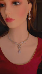 Statement Layered CZ Bridal Necklace & Earrings Set – Indian Pakistani Wedding Jewelry