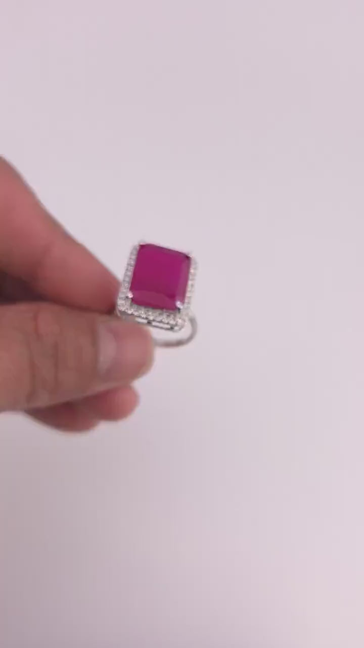 Silver Emerald Cut CZ Statement Ring | Adjustable Indian Cocktail Ring