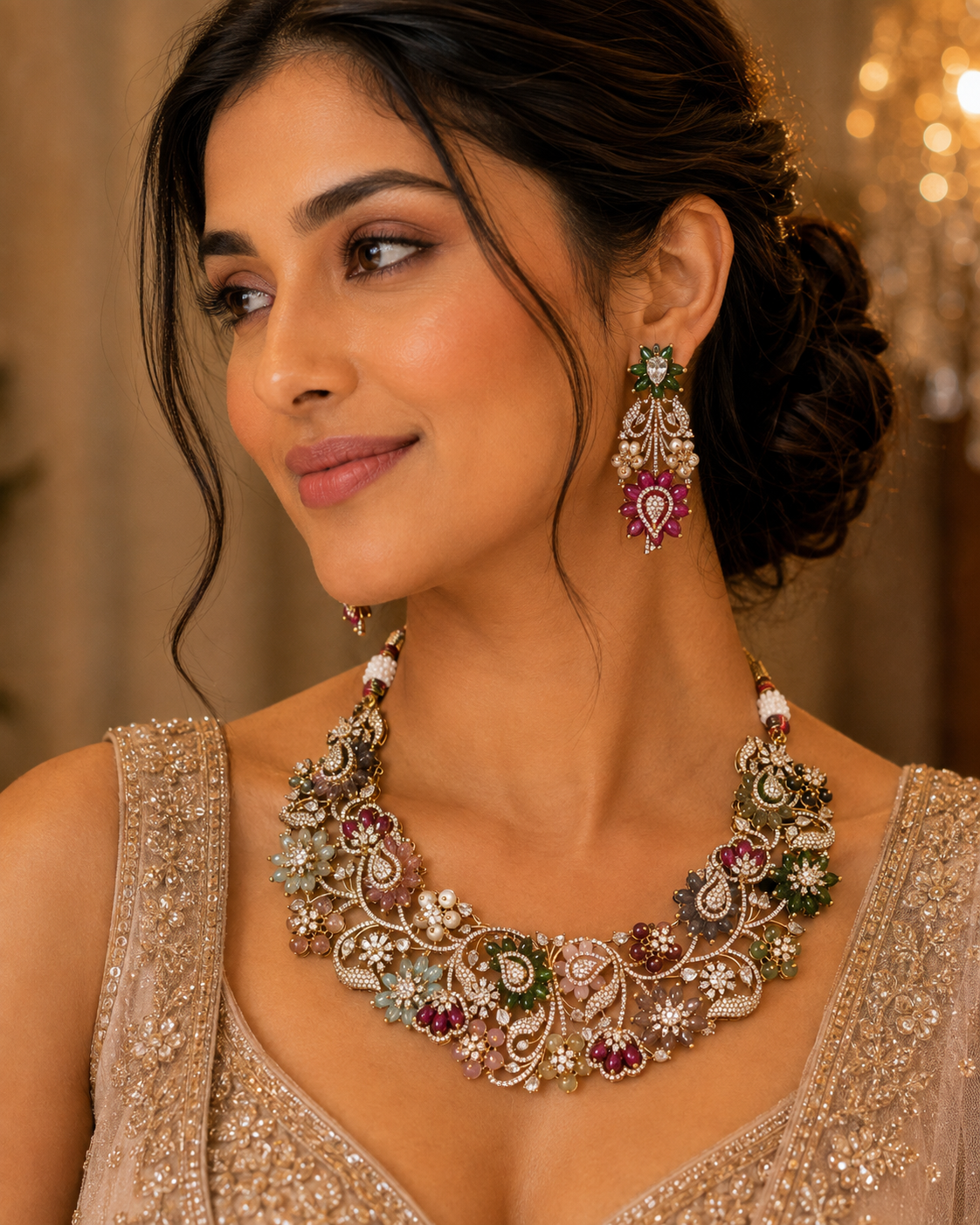 Multicolor Floral Garden CZ Necklace & Earring Set - Riya