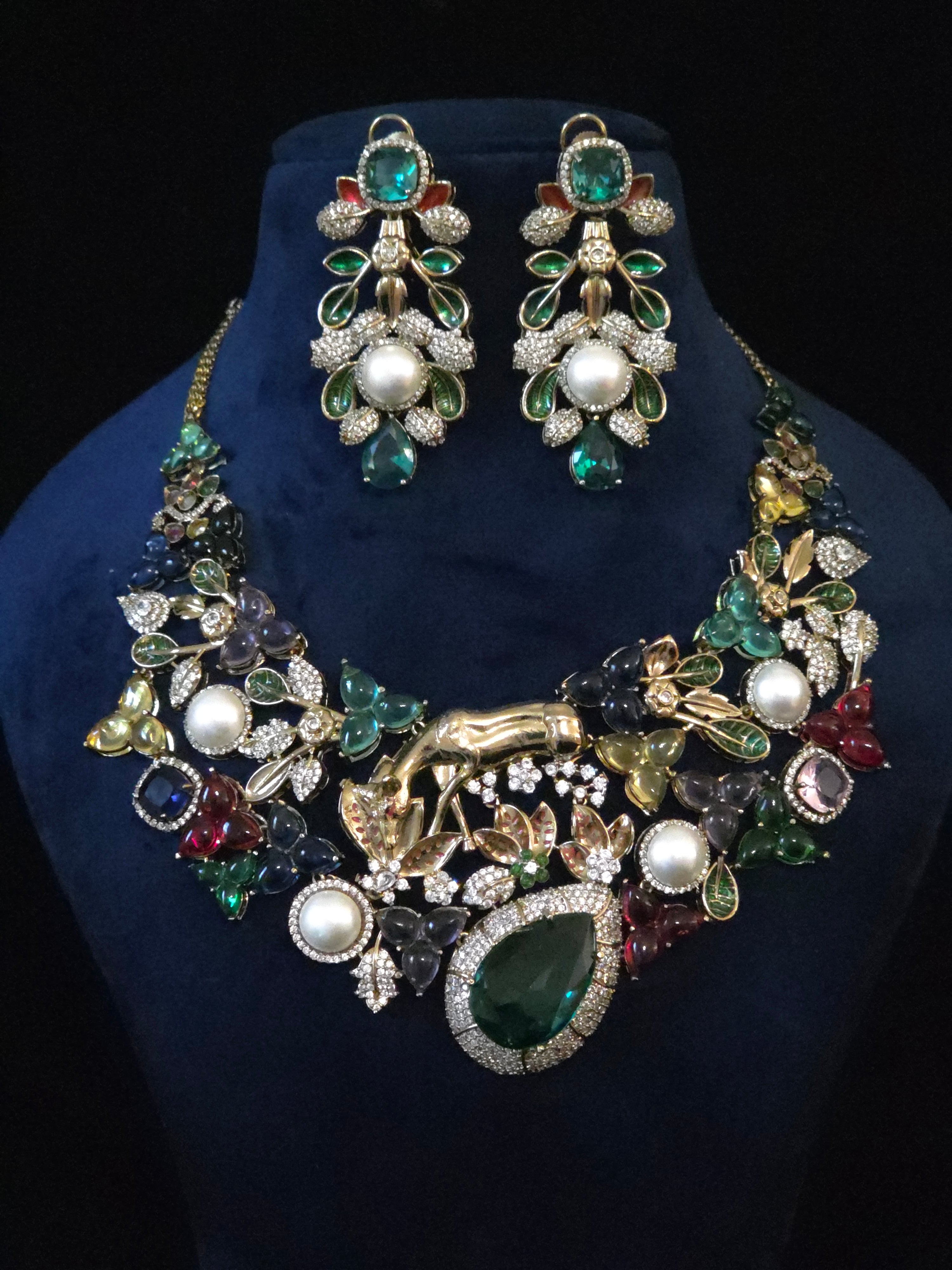 Emerald Garden Deer Statement Necklace & Earring Set Hirani