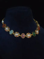 Navratna Kundan Floral Cabochon Choker & Earring Set – Kamala