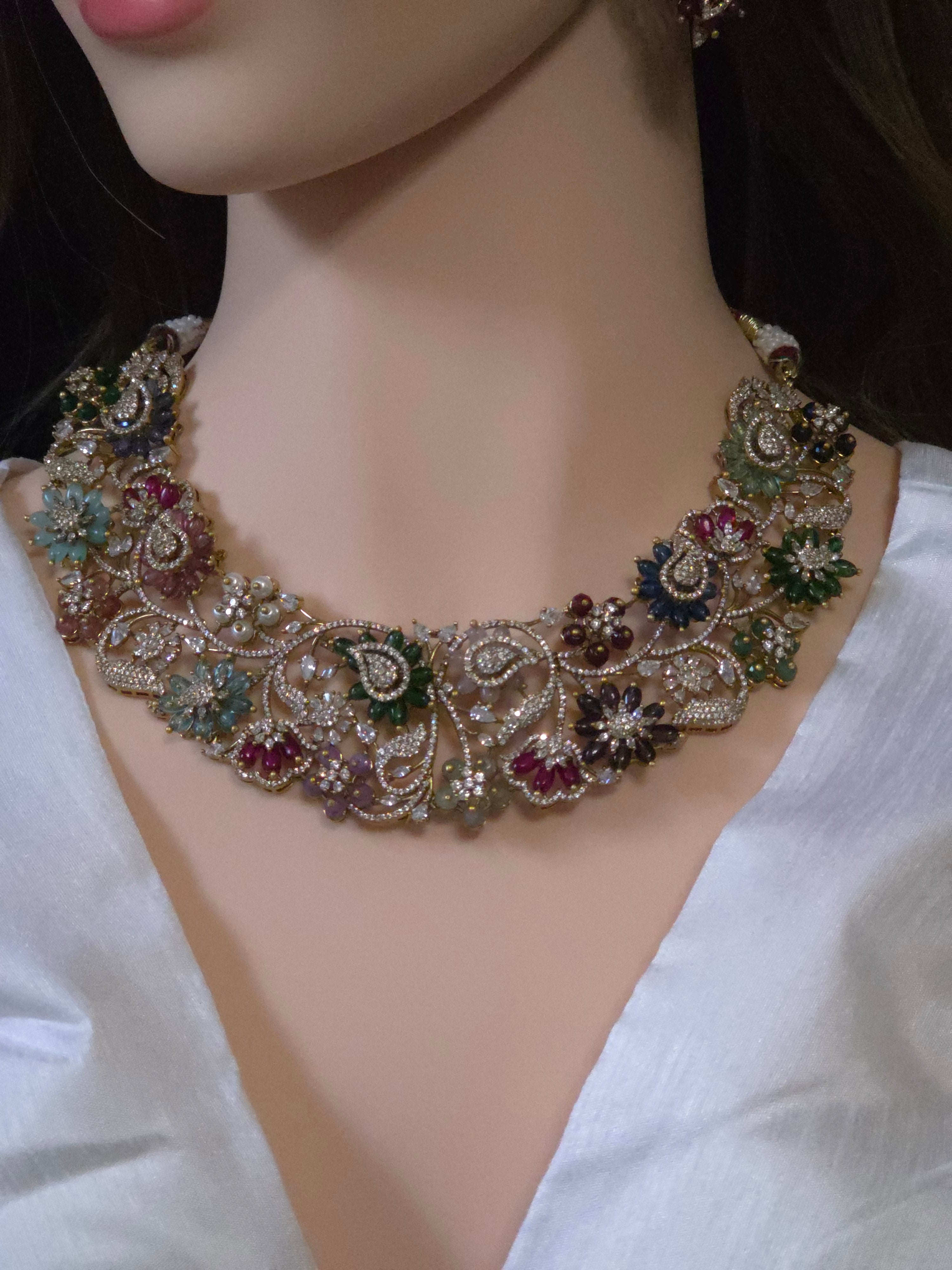 Multicolor Floral Garden CZ Necklace & Earring Set - Riya