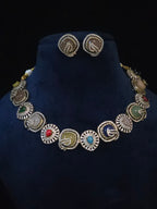Turkish Kundan Multicolor Cabochon Collar Necklace & Stud Earring Set – Kalindi