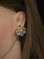 Navratna Polki Kundan Pearl Choker & Stud Earring Set – Sohana