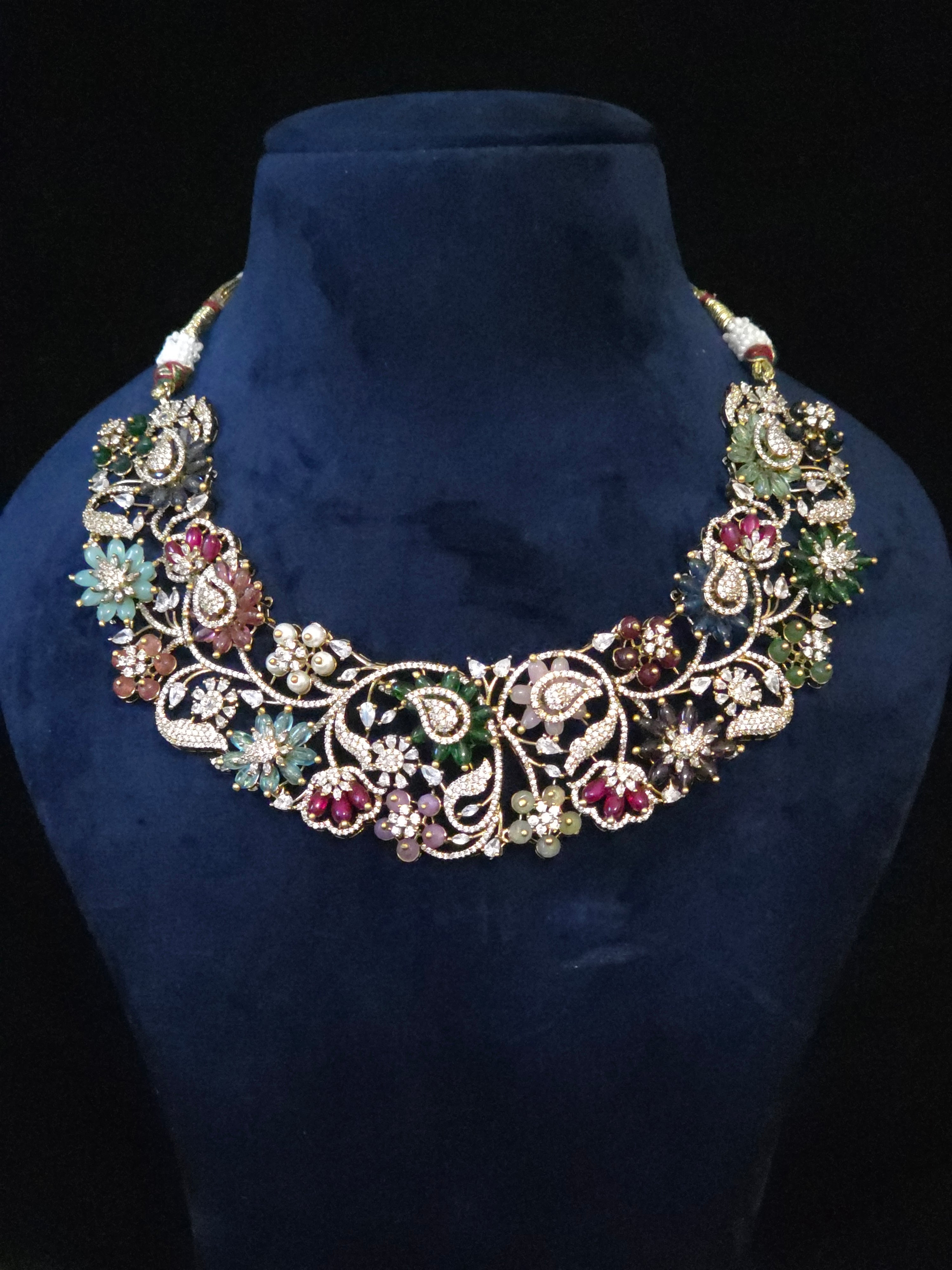 Multicolor Floral Garden CZ Necklace & Earring Set - Riya