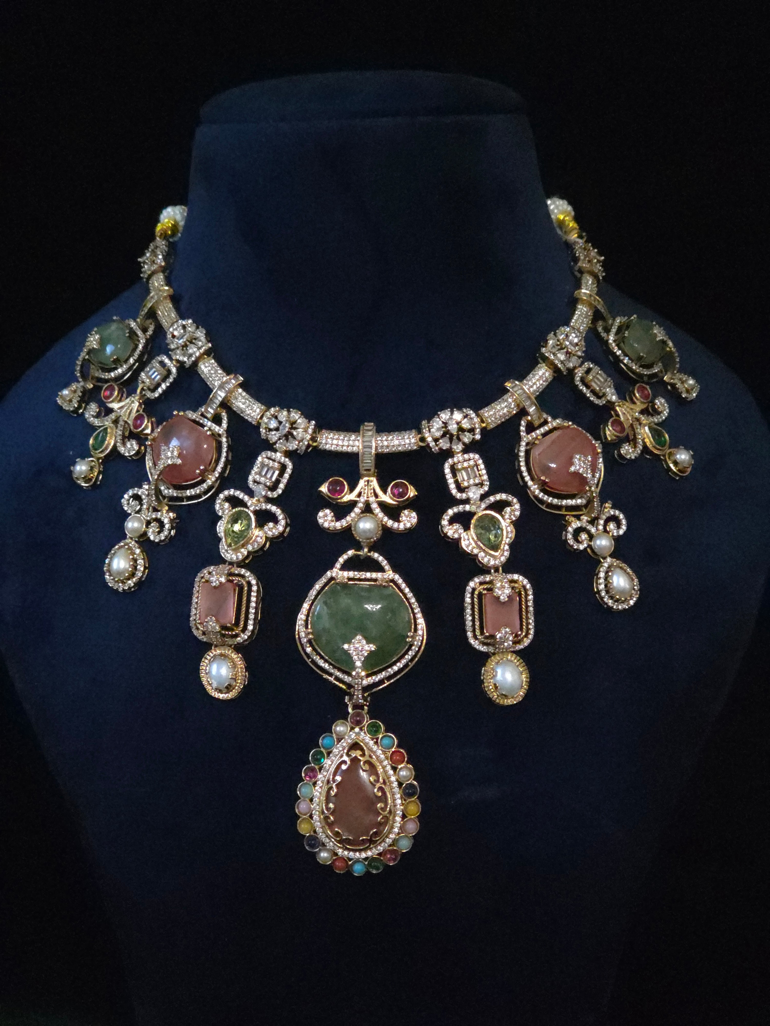 Multicolor Heritage Statement Necklace & Earrings Set - Padmini
