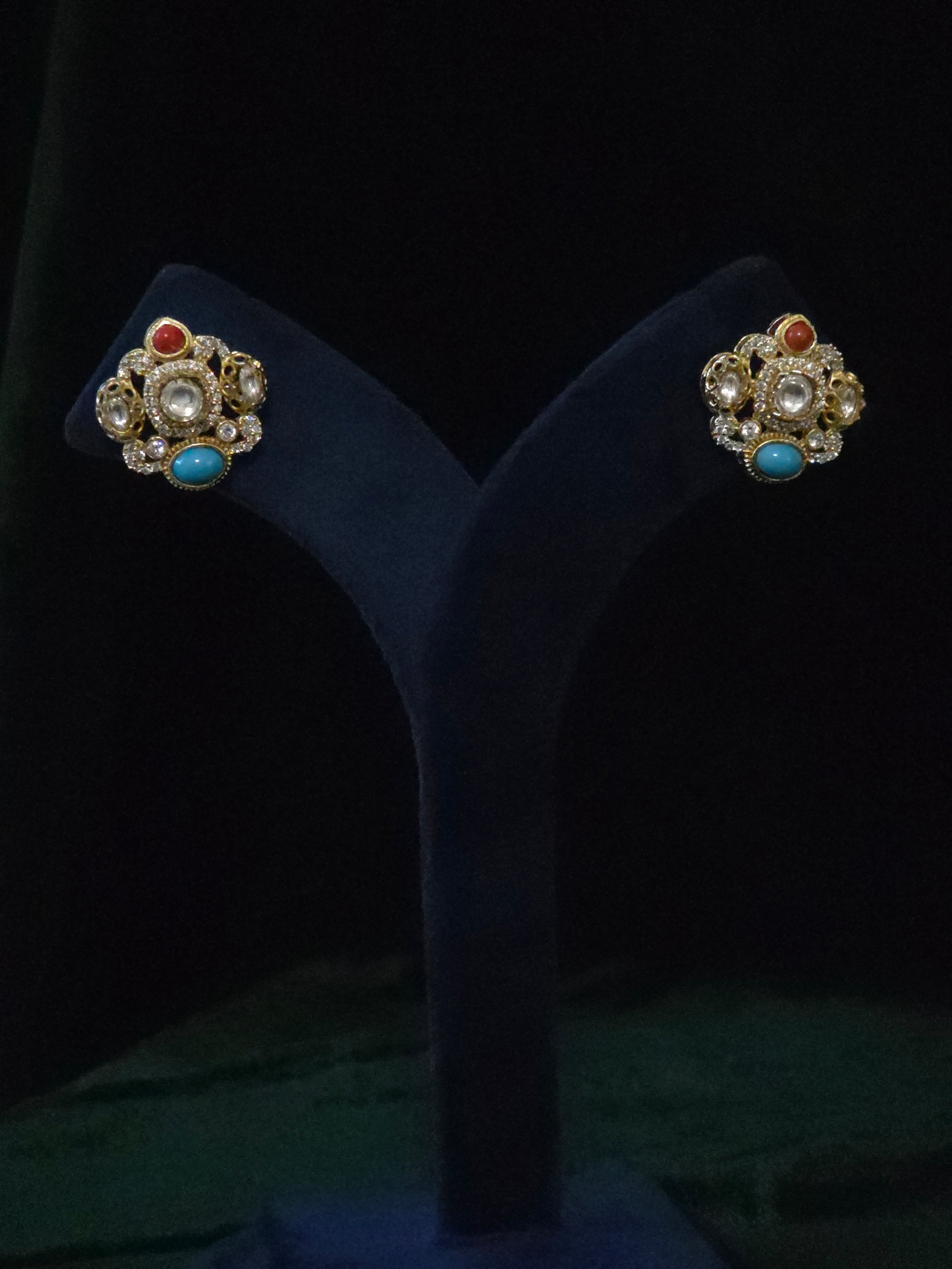 Navratna Polki Kundan Pearl Choker & Stud Earring Set – Sohana