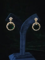 Polki CZ V-Collar Necklace & Emerald CZ Round Drop Earring Set – Inara