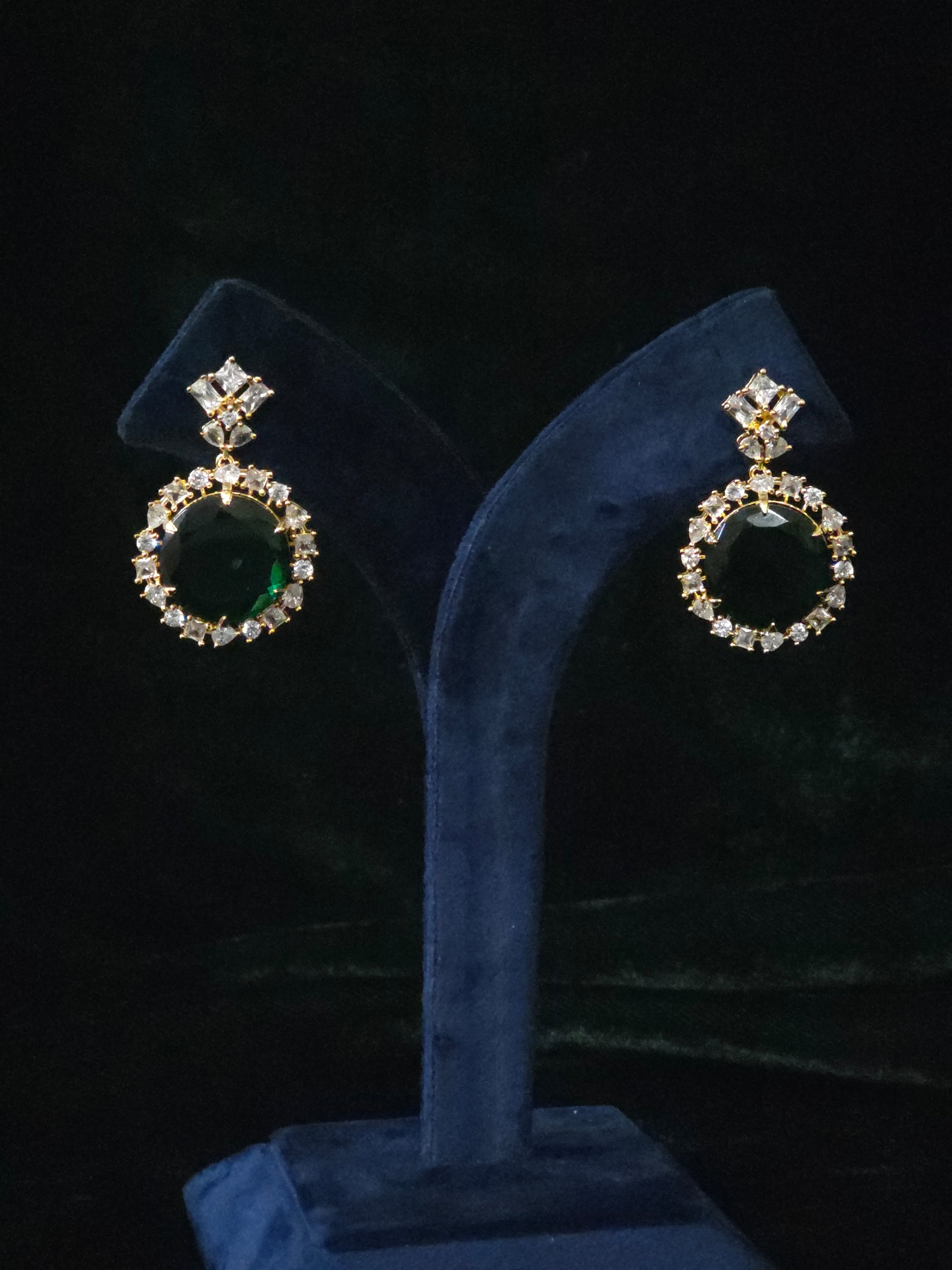 Polki CZ V-Collar Necklace & Emerald CZ Round Drop Earring Set – Inara