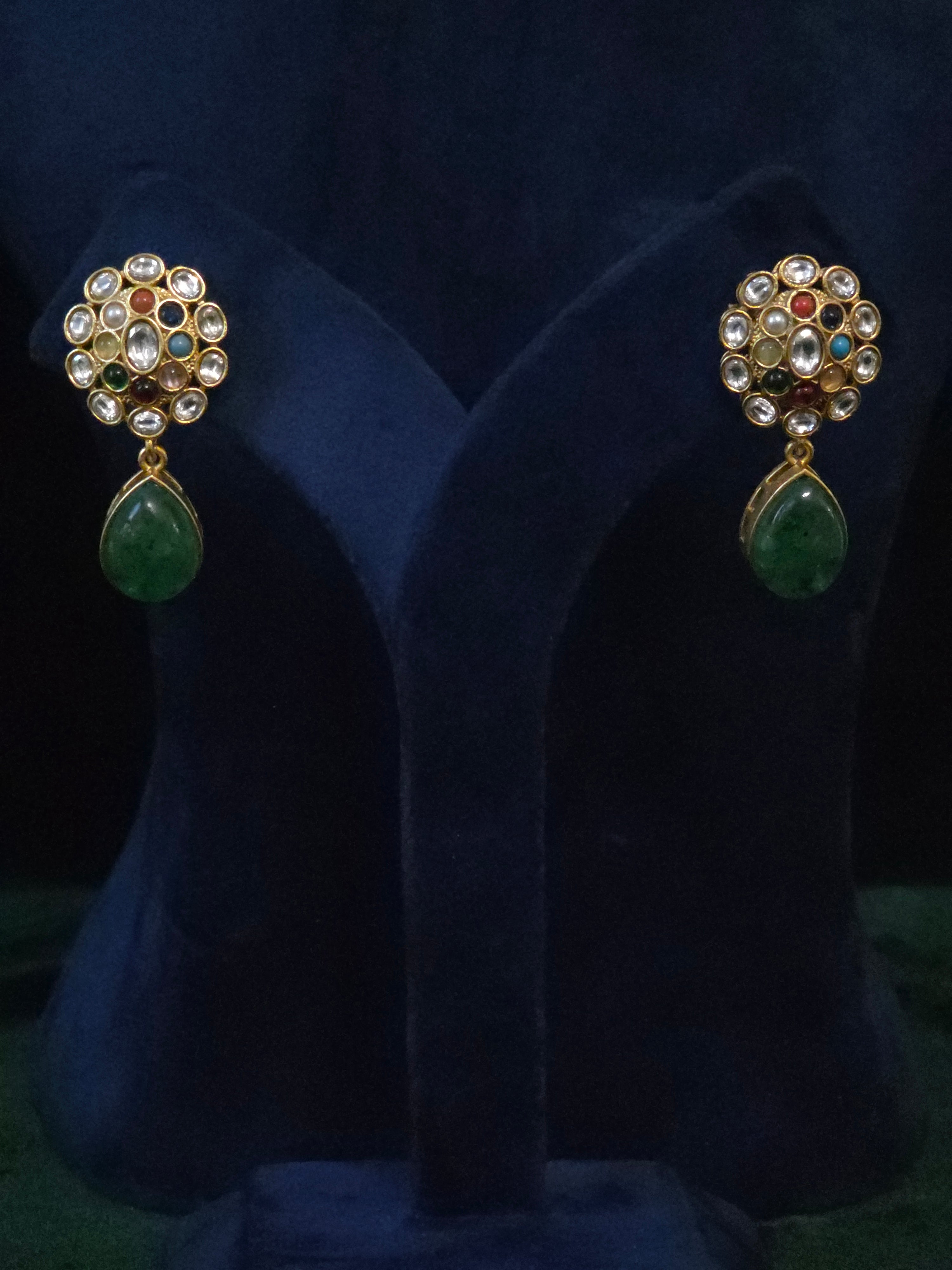 Navratna Kundan Floral Cabochon Choker & Earring Set – Kamala