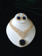 Sapphire CZ Wide V-Collar Necklace & Round Drop Earring Set – Azura