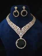 Sapphire CZ Wide V-Collar Necklace & Round Drop Earring Set – Azura