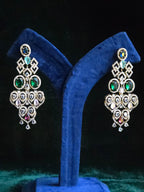 Navratan CZ Filigree Bib Choker, Chandelier Earring & Maang Tikka Bridal Set – Zarkash