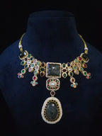 Navratna Kundan Polki Choker Necklace Set - Nadia