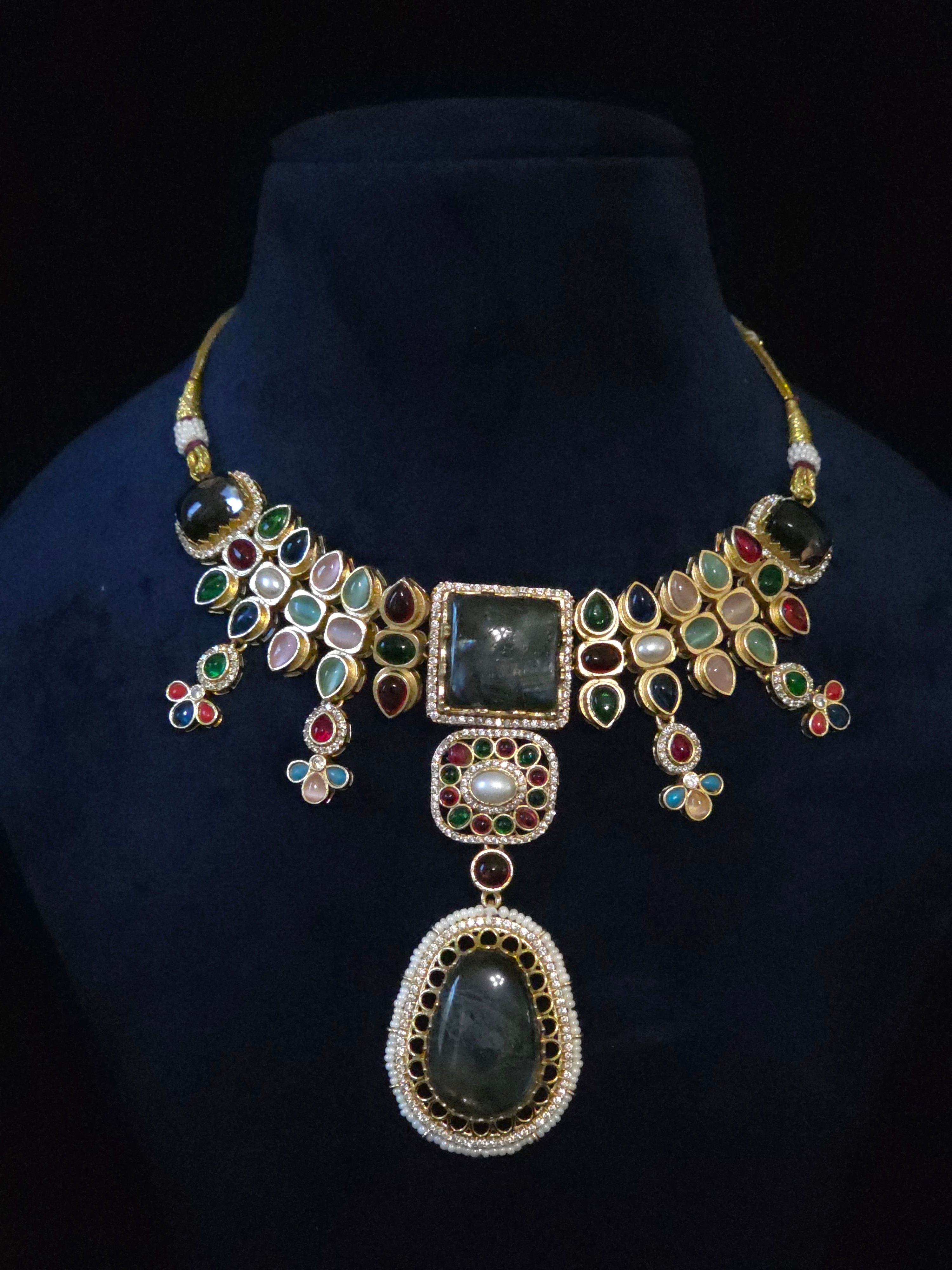 Navratna Kundan Polki Choker Necklace Set - Nadia